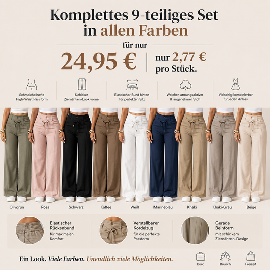 Damenhose mit hoher Taille und geradem Bein – Vordernaht & elastischer Bund hinten – Vielseitig, bequem & perfekt fürs Büro oder die Freizeit.
